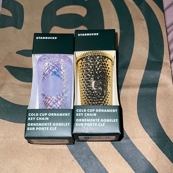 Bundle of 2 Starbucks 2022 Ornament Mini Tumbler Keychain Studded